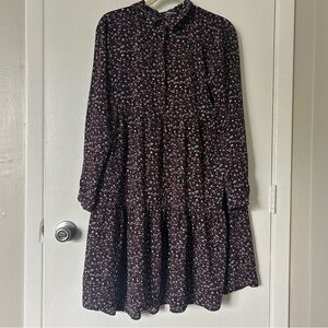 Floral Long Sleeve Dress - Black, Size 40/Medium